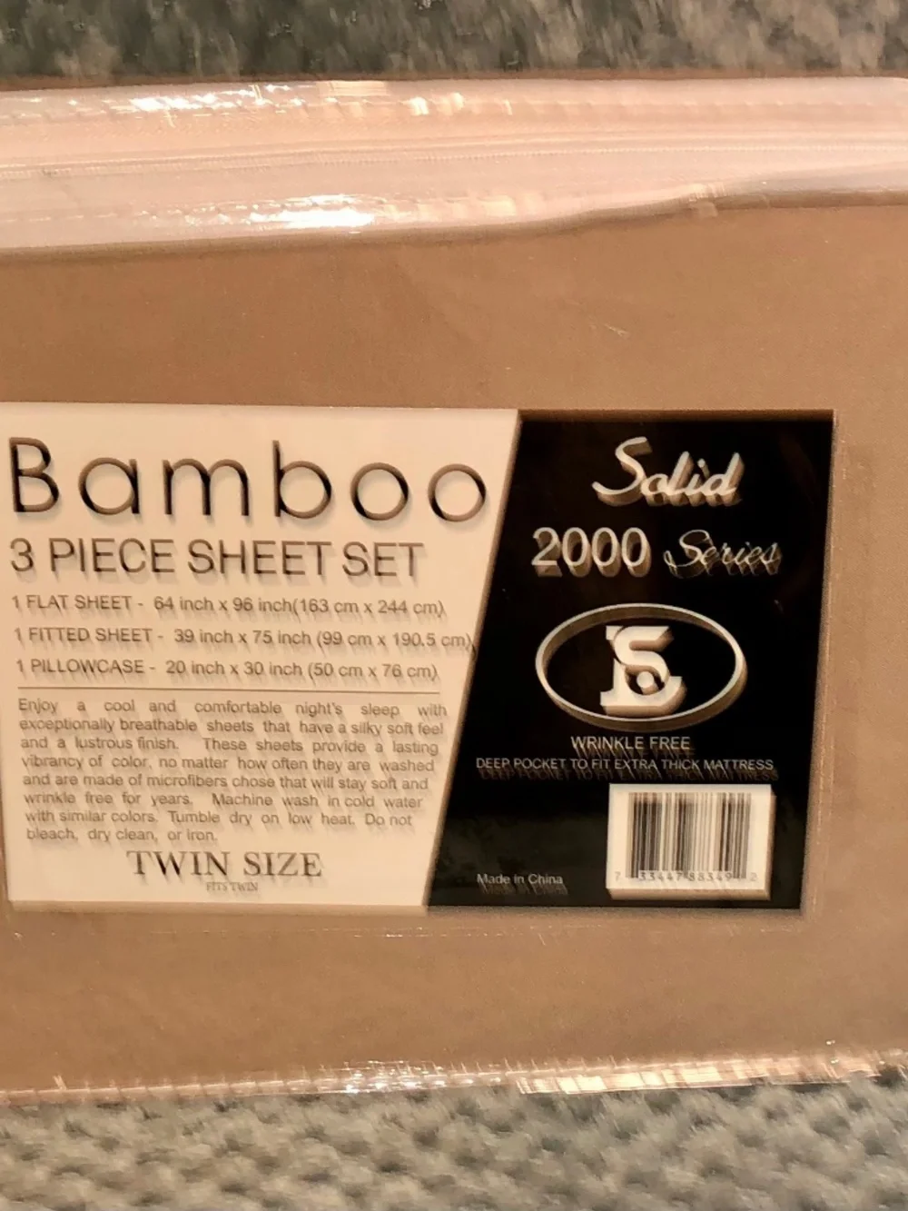Bamboo 3 piece twin size 2000 series sheets